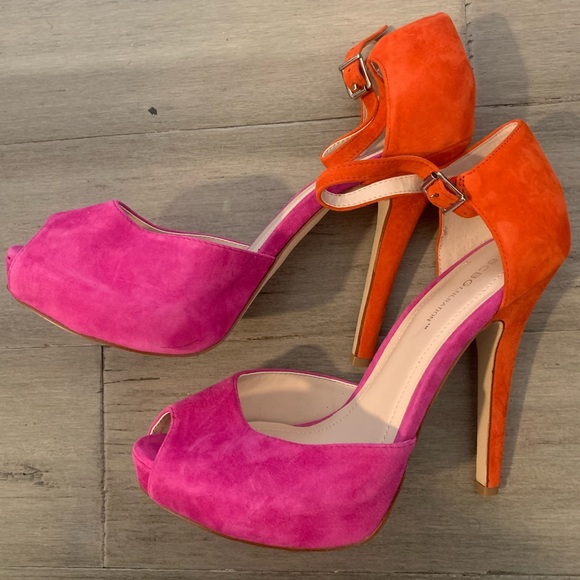 BCBGeneration Lin Ankle Strap Peep Toe Stiletto Heels Bright Suede - Picture 7 of 7